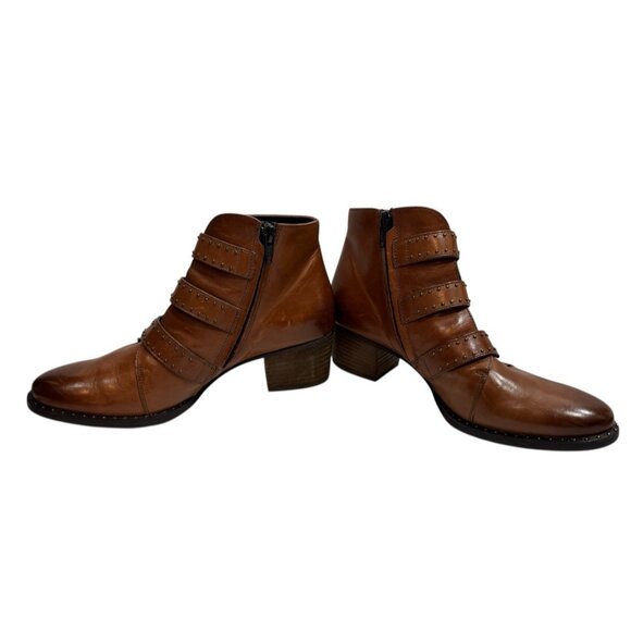 Paul Green Ankle Boots Womens US 7  Soho Studded Leather Moto Brown Boho Biker - Picture 5 of 7